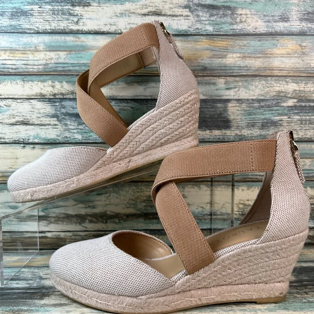 Talbots Espadrilles Womens 5M Brown/Beige Wedge Zip Dress Casual Sandal Summer